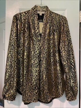 MICHAEL Michael Kors Black and Gold Snake-Print Blouse
